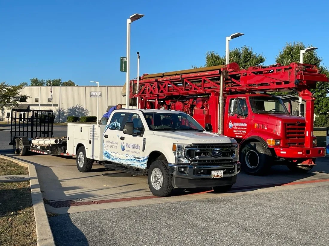 HydroWells drill rig and support truck ready for the day